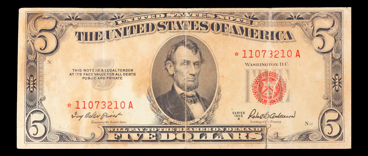 **Star Note** 1953A $5 Red Seal United States Note Grades xf details