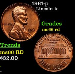 1961-p Lincoln Cent 1c Grades GEM+ Unc RD