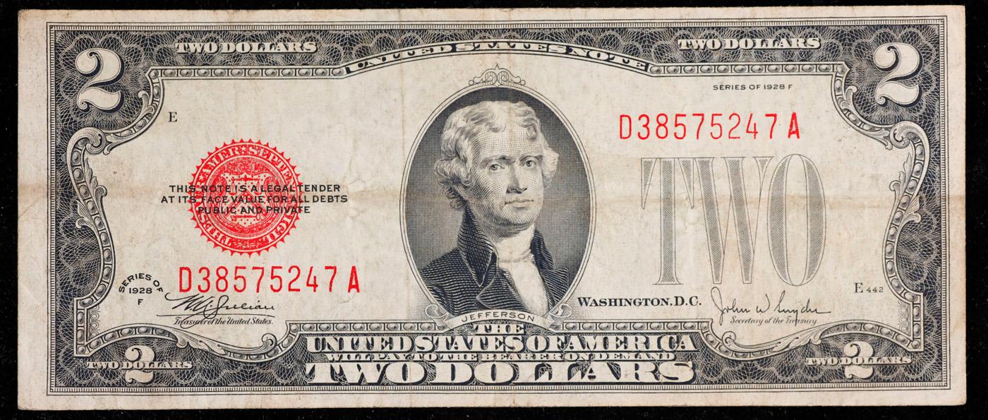 1928F $2 Red Seal United States Note Grades vf++