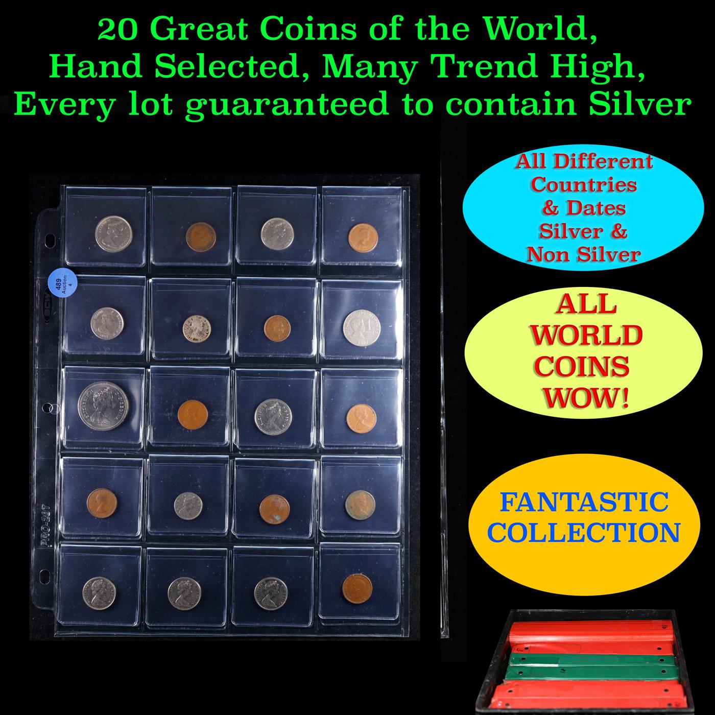 20 Great Coins of the World, hand selected, many trend high, every lot guaranteed to contain Silver.