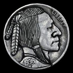 1936-p Hobo Buffalo Nickel 5c Grades Hand Carved