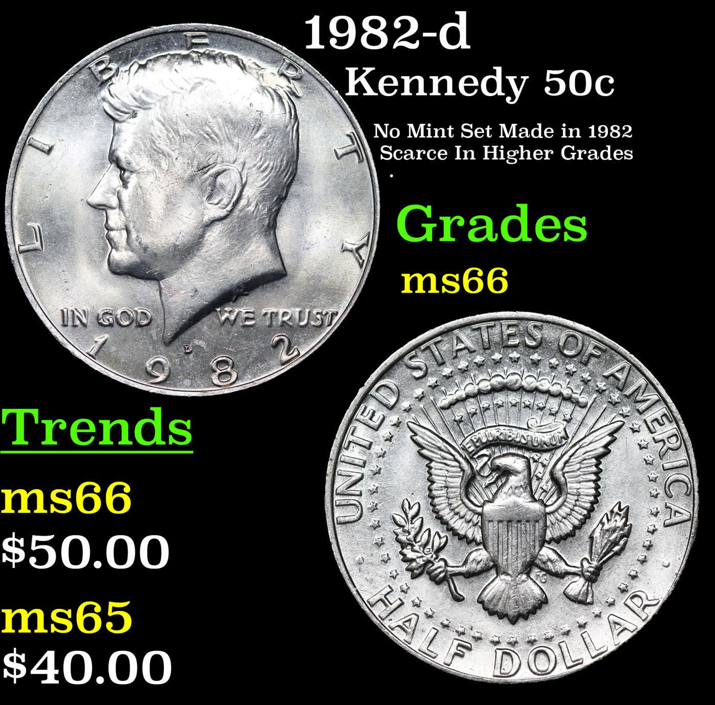 1982-d Kennedy Half Dollar 50c Grades GEM+ Unc