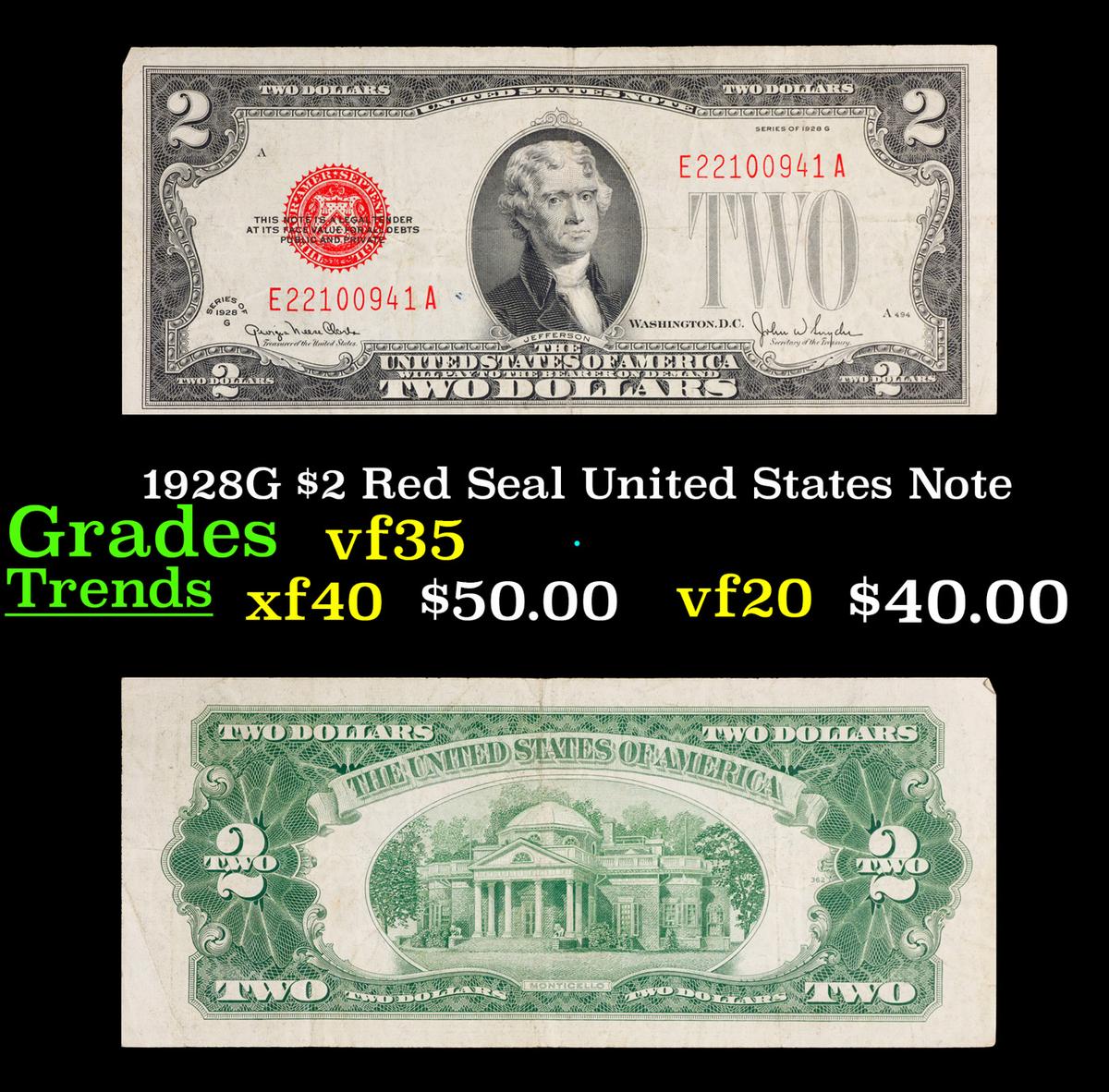 1928G $2 Red Seal United States Note Grades vf++