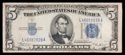 1934B $5 Blue Seal Silver Certificate Grades vf+