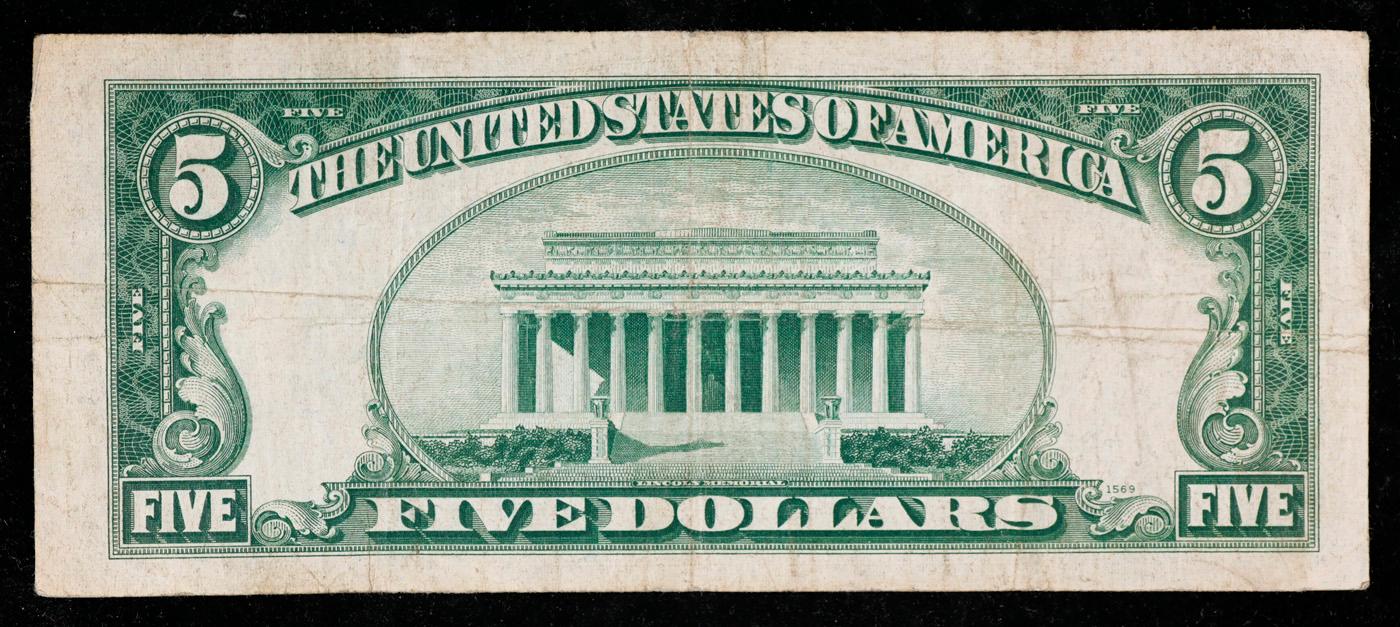 1934B $5 Blue Seal Silver Certificate Grades vf+