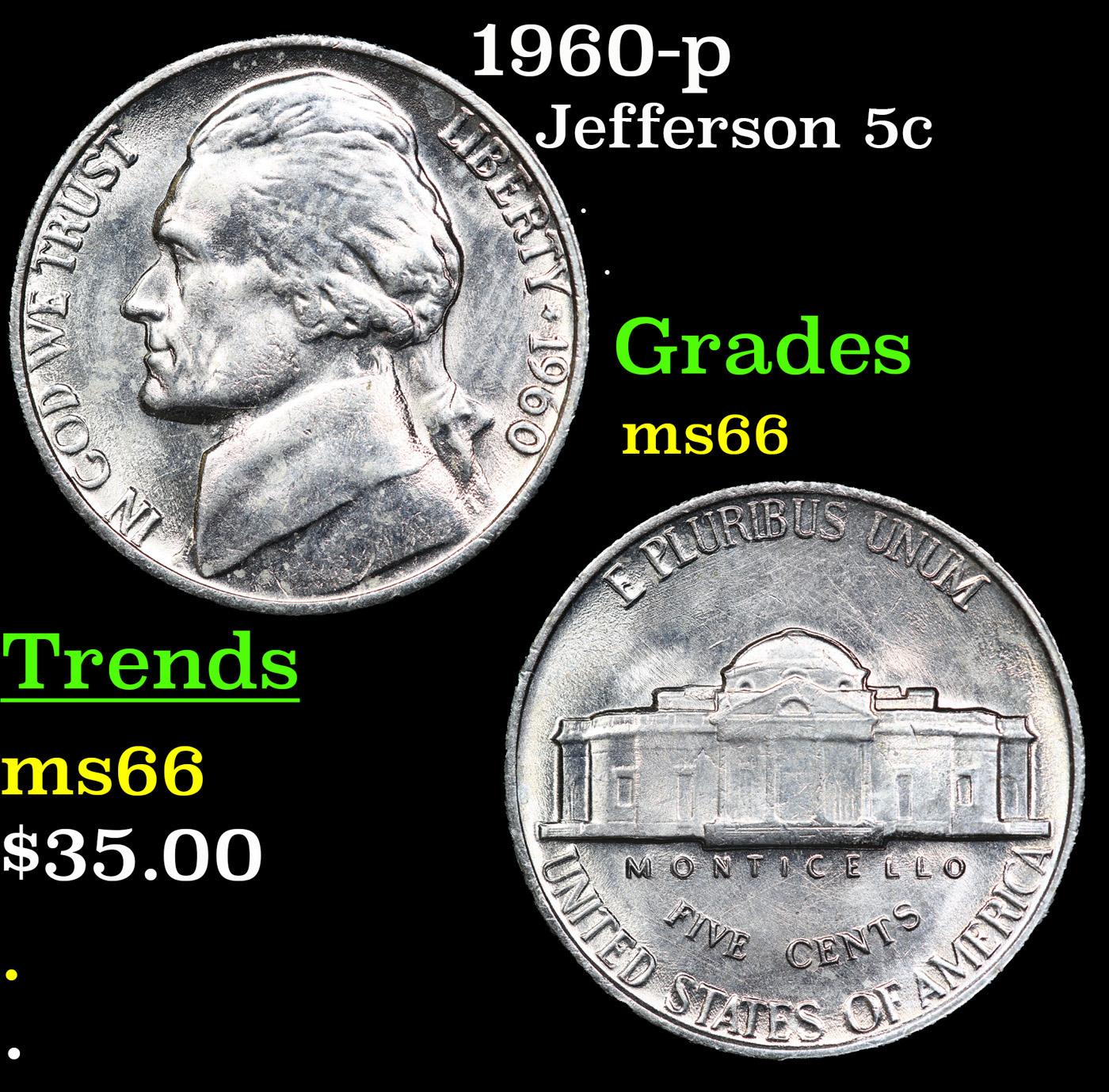 1960-p Jefferson Nickel 5c Grades GEM+ Unc