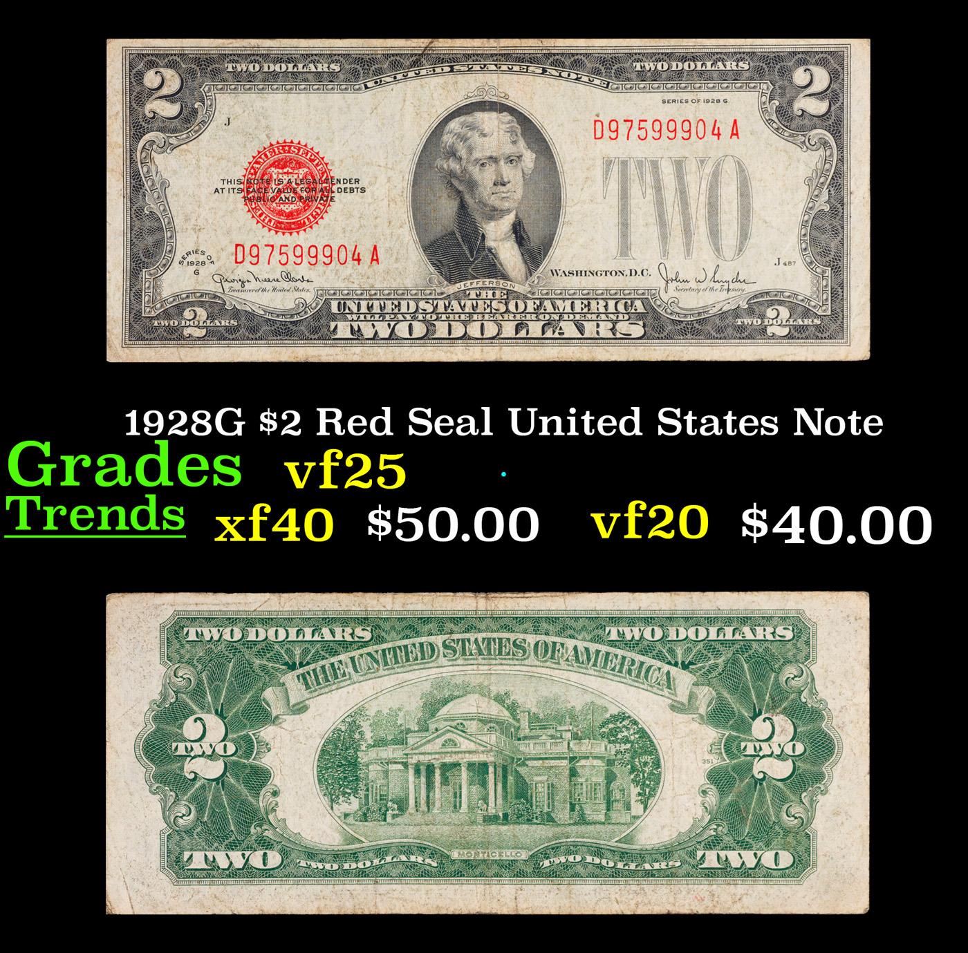 1928G $2 Red Seal United States Note Grades vf+