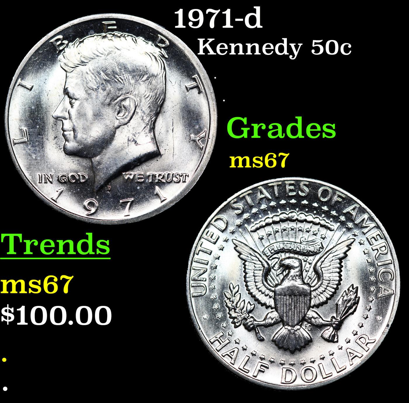 1971-d Kennedy Half Dollar 50c Grades GEM++ Unc