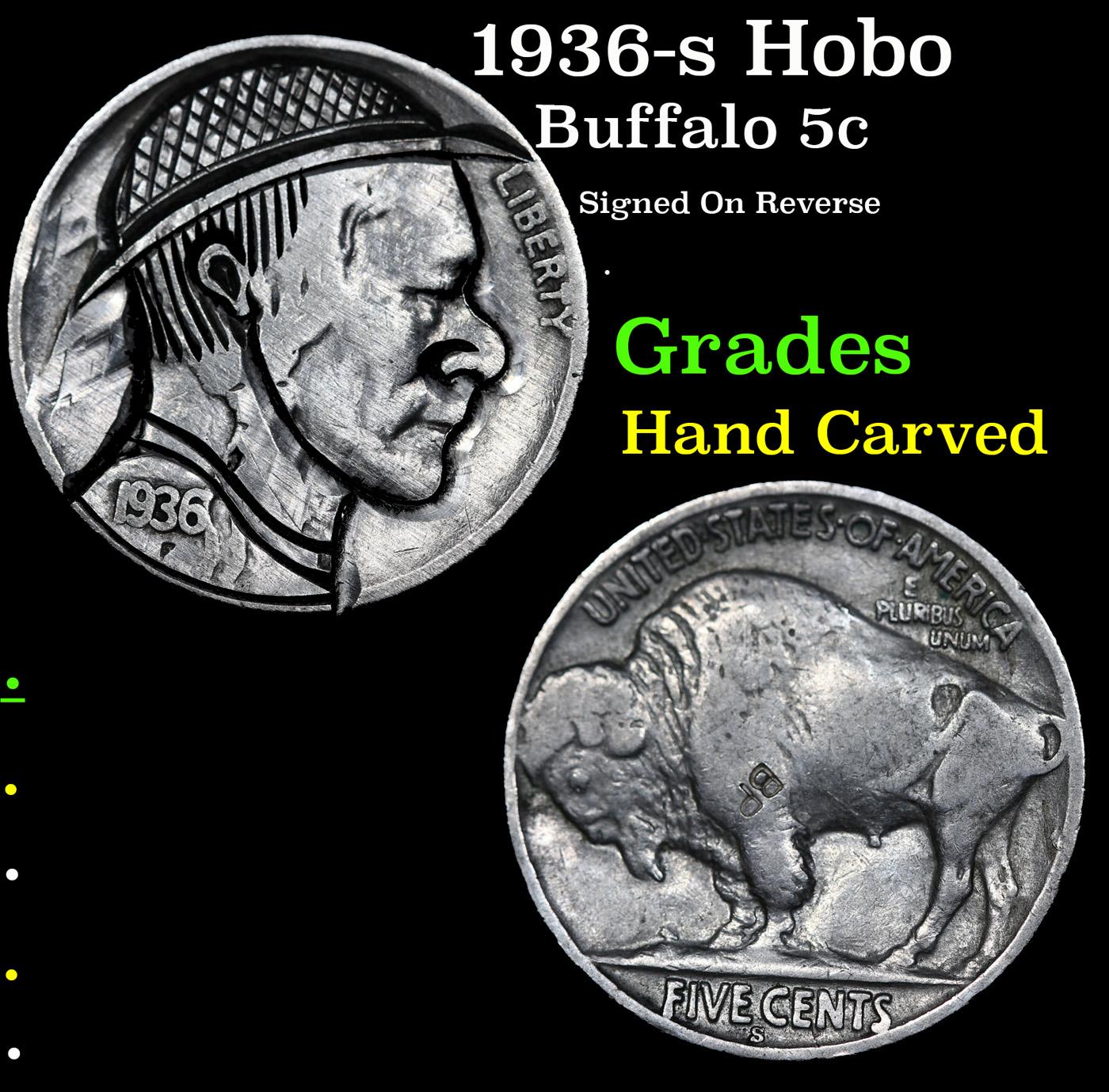 1936-s Hobo Buffalo Nickel 5c Grades Hand Carved