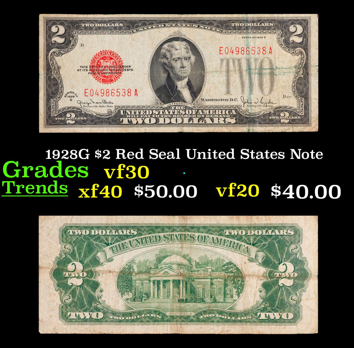 1928G $2 Red Seal United States Note Grades vf++