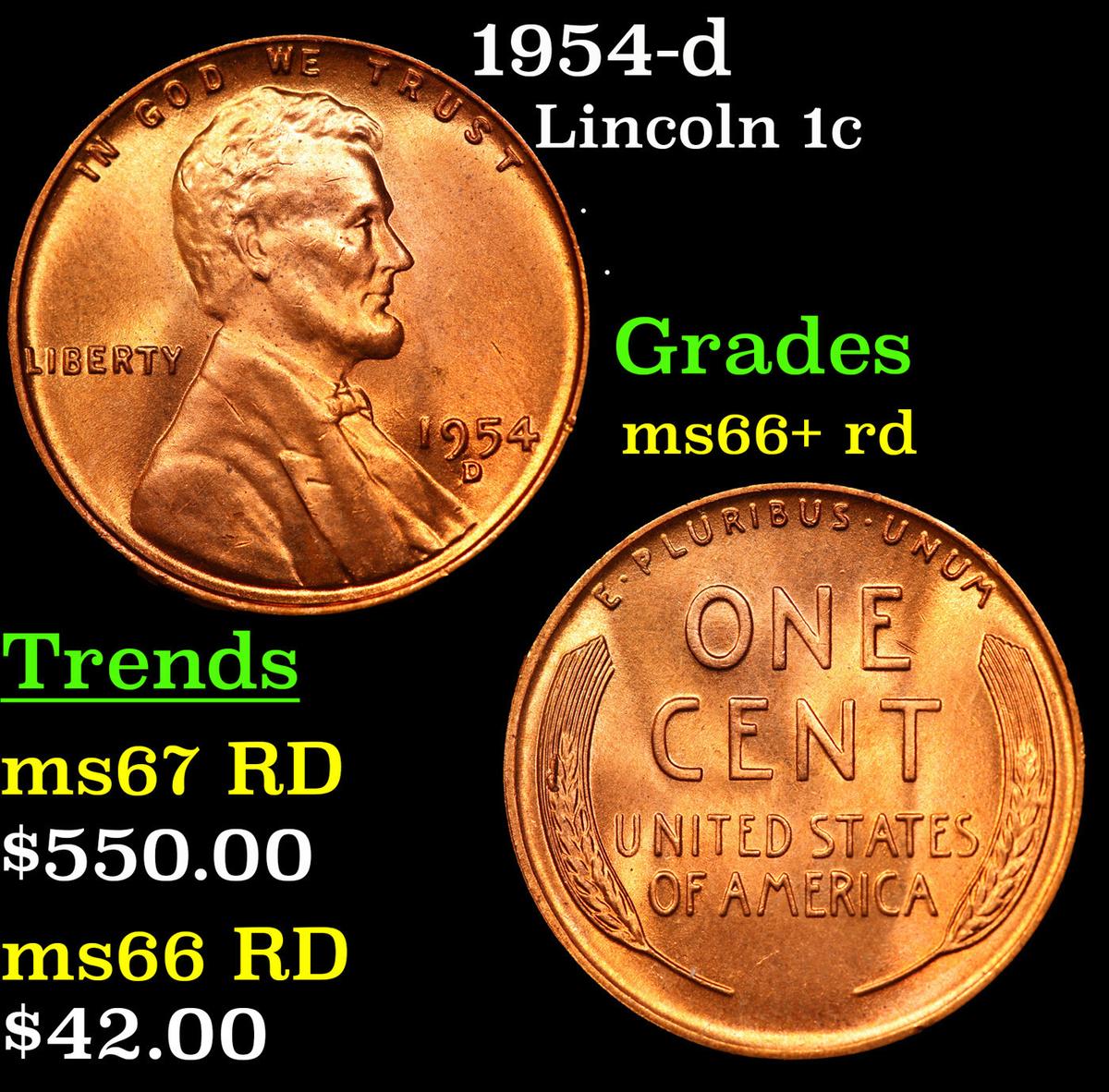 1954-d Lincoln Cent 1c Grades GEM++ RD