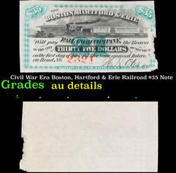 Civil War Era Boston, Hartford & Erie Railroad $35 Note Grades AU Details