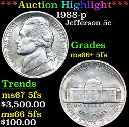 ***Auction Highlight*** 1988-p Jefferson Nickel 5c Graded ms66+ 5fs BY SEGS (fc)