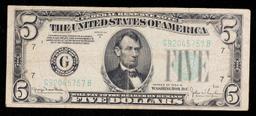 1934D $5 Green Seal Federal Reseve Note Grades vf+