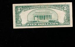 1934D $5 Green Seal Federal Reseve Note Grades vf+