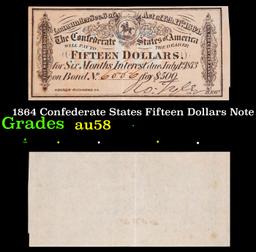 1864 Confederate States Fifteen Dollars Note Grades Choice AU/BU Slider