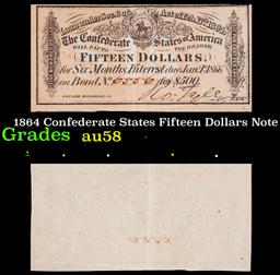 1864 Confederate States Fifteen Dollars Note Grades Choice AU/BU Slider