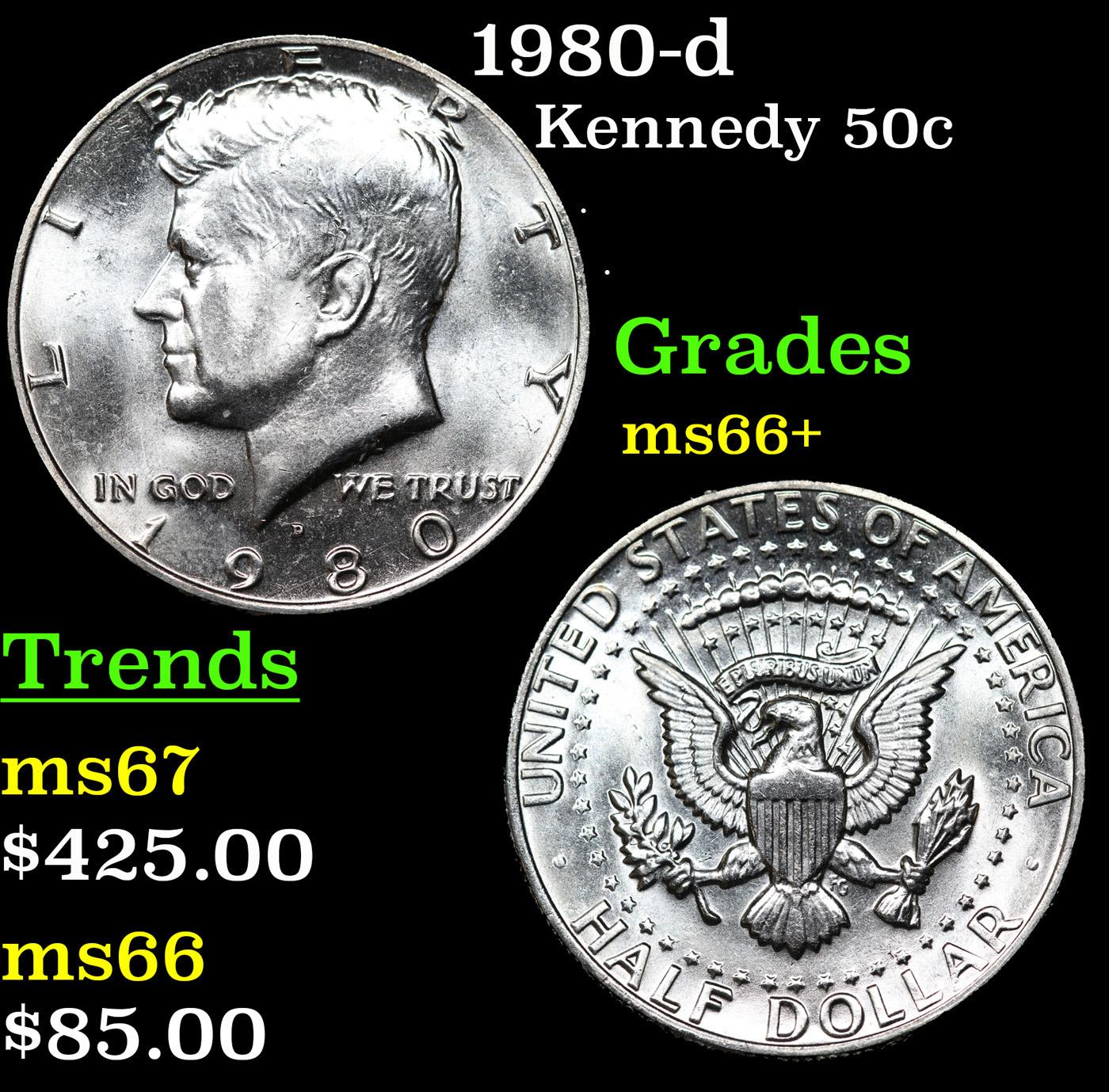 1980-d Kennedy Half Dollar 50c Grades GEM++ Unc