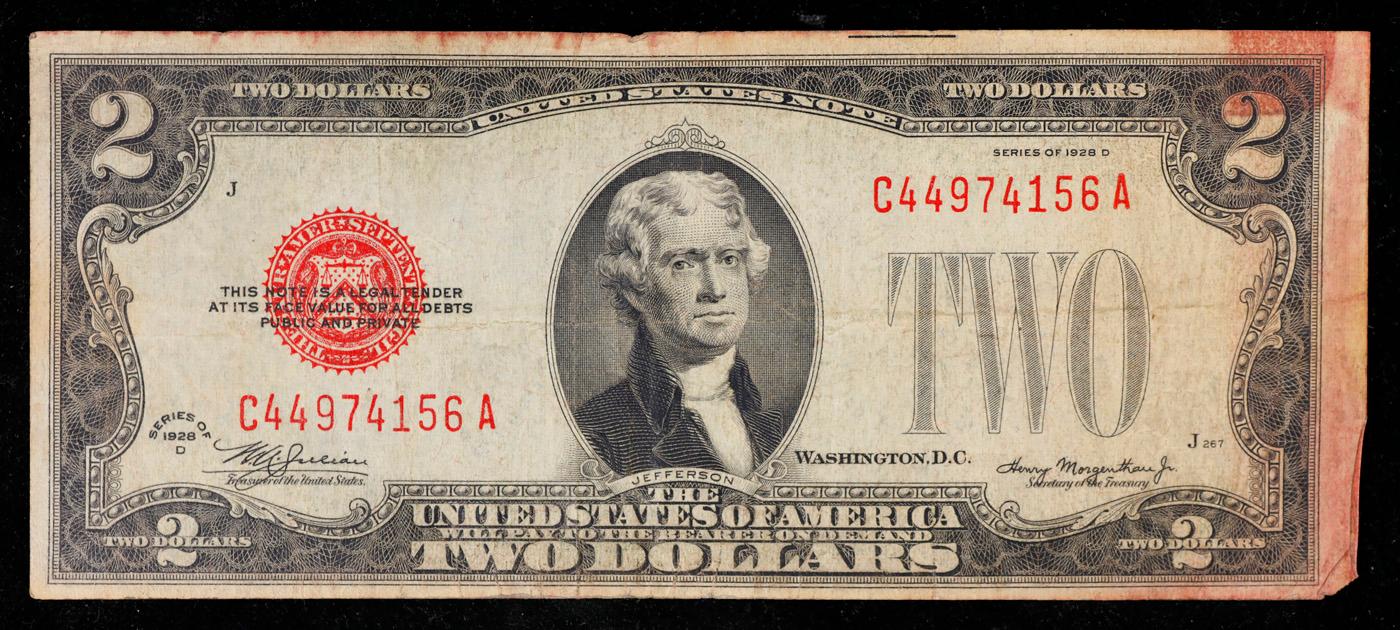 1928D $2 Red Seal United States Note Grades vf+