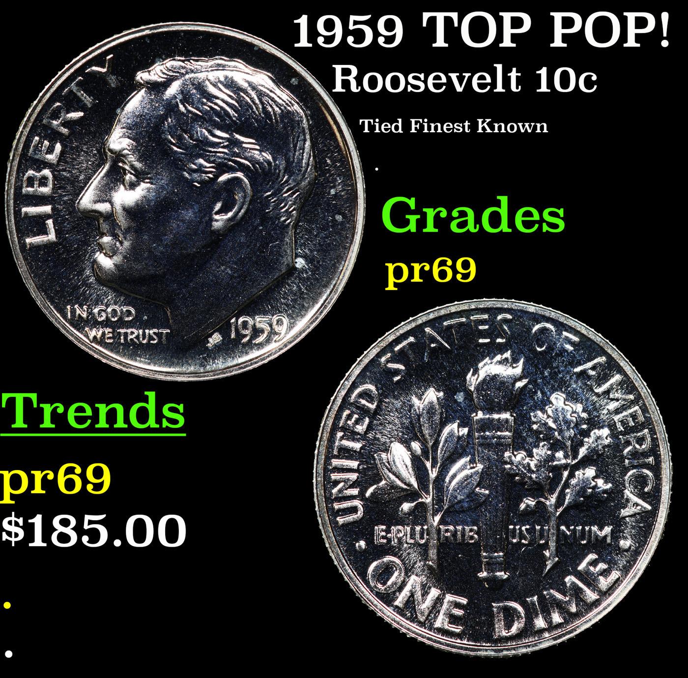 Proof 1959 Roosevelt Dime TOP POP! 10c Graded pr69 BY SEGS