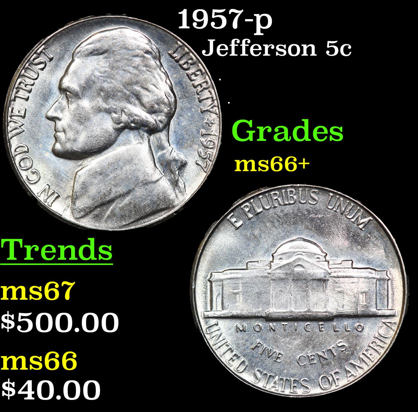 1957-p Jefferson Nickel 5c Grades GEM++ Unc