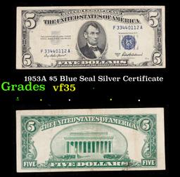 1953A $5 Blue Seal Silver Certificate Grades vf++