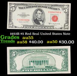 1953B $5 Red Seal United States Note Grades Choice AU