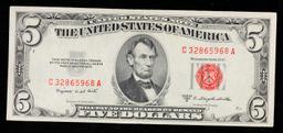 1953B $5 Red Seal United States Note Grades Choice AU