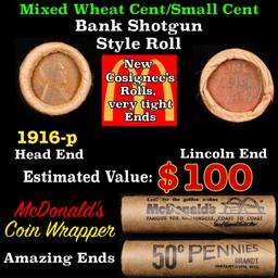 Lincoln Wheat Cent 1c Mixed Roll Orig Brandt McDonalds Wrapper, 1916-p end, Wheat other end