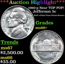 ***Auction Highlight*** 1960-p Jefferson Nickel Near TOP POP! 5c Graded GEM++ Unc By USCG (fc)