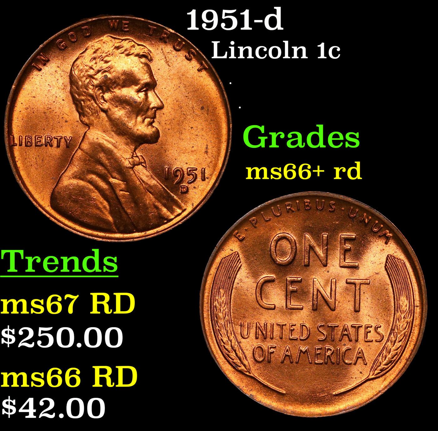 1951-d Lincoln Cent 1c Grades GEM++ RD