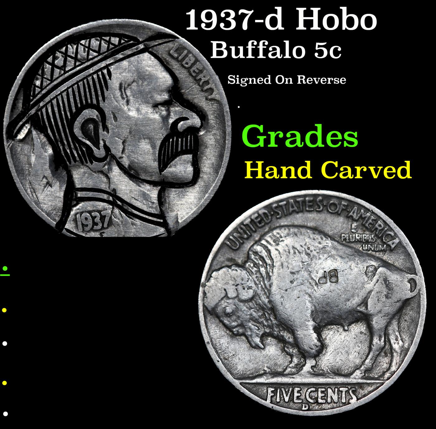 1937-d Hobo Buffalo Nickel 5c Grades Hand Carved