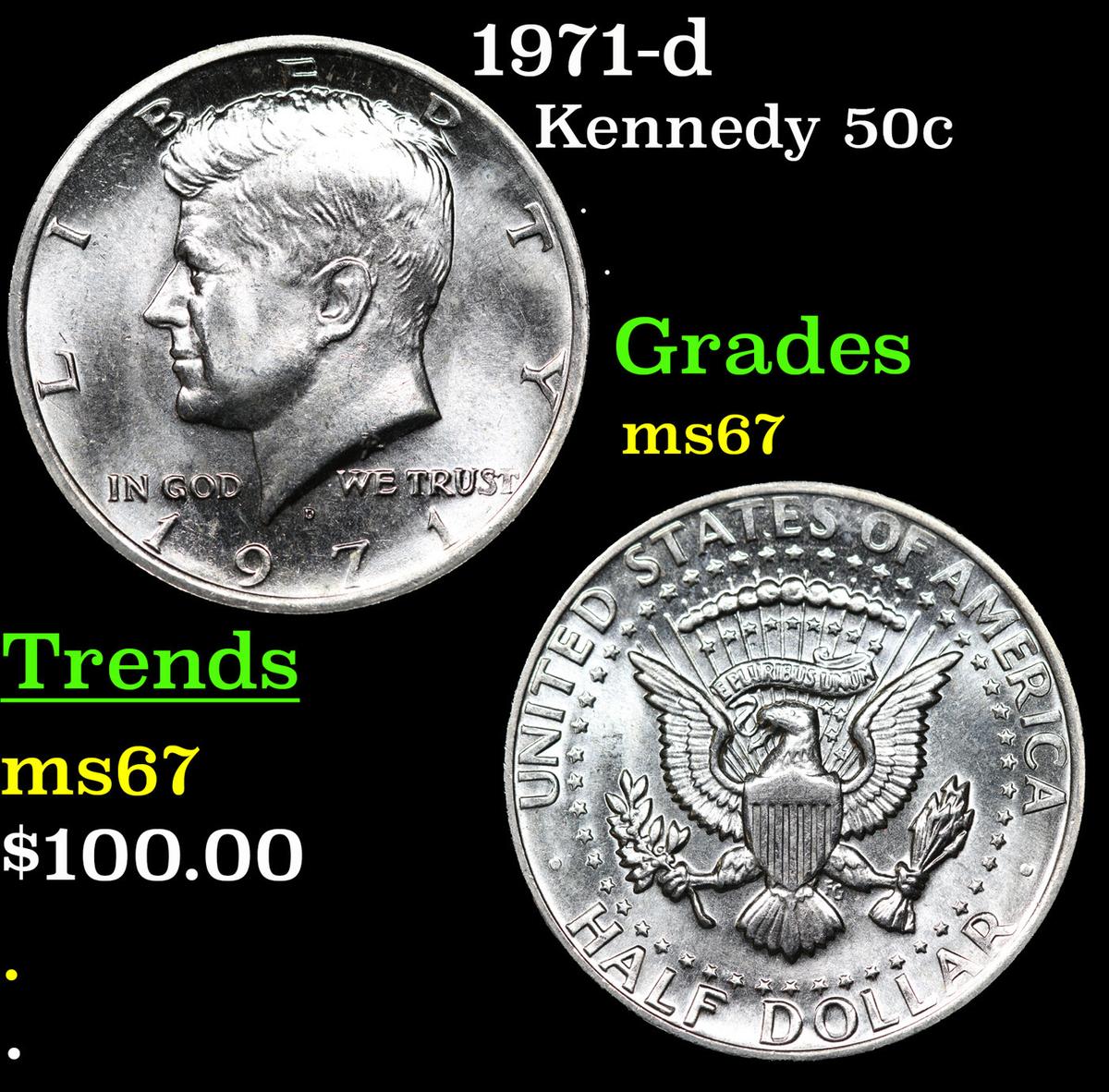 1971-d Kennedy Half Dollar 50c Grades GEM++ Unc