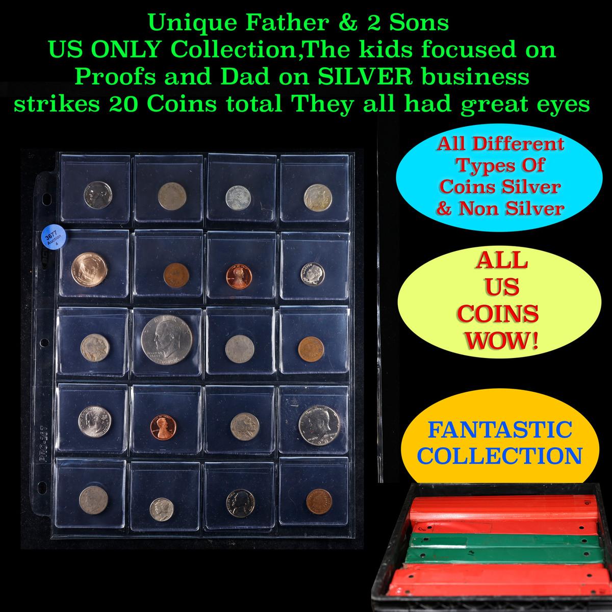 Unique Father & 2 Sons US ONLY Collection,The kids focused on Proofs and Dad on SILVER business stri