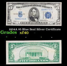 1934A $5 Blue Seal Silver Certificate Grades xf