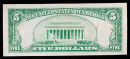 1934A $5 Blue Seal Silver Certificate Grades xf