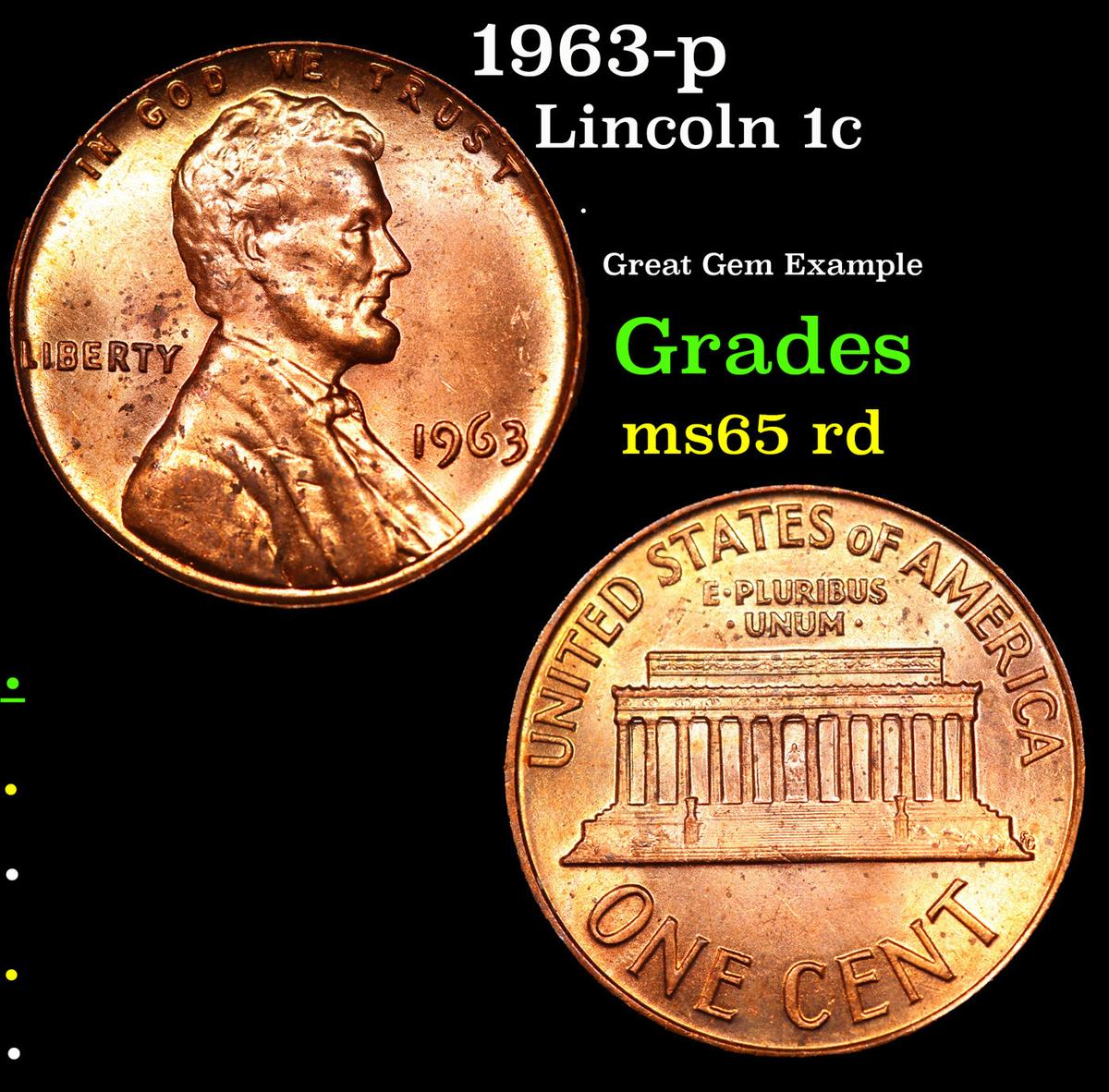 1963-p Lincoln Cent 1c Grades GEM Unc RD