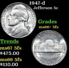 1947-d Jefferson Nickel 5c Grades GEM++ 5fs