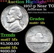 ***Auction Highlight*** 1957-p Jefferson Nickel Near TOP POP! 5c Graded GEM++ 5fs By USCG (fc)