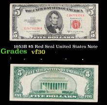 1953B $5 Red Seal United States Note Grades vf++