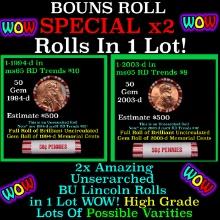 2x BU Shotgun Lincoln 1c rolls, 1994-d & 2003-d 50 pcs 50c