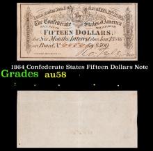 1864 Confederate States Fifteen Dollars Note Grades Choice AU/BU Slider