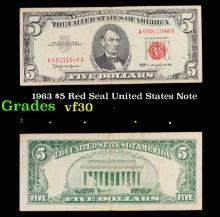 1963 $5 Red Seal United States Note Grades vf++