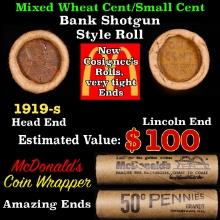 Lincoln Wheat Cent 1c Mixed Roll Orig Brandt McDonalds Wrapper, 1919-s end, Wheat other end