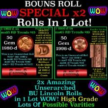 2x BU Shotgun Lincoln 1c rolls, 1980-d & 1996-d 50 pcs 50c