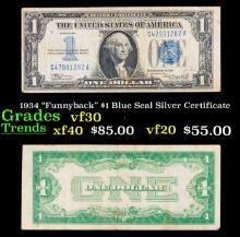 1934 "Funnyback" $1 Blue Seal Silver Certificate Grades vf++