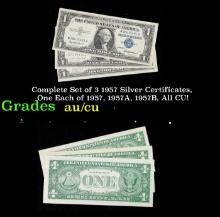 Complete Set of 3 1957 Silver Certificates, One Each of 1957, 1957A, 1957B, All CU! $1 Blue Seal Sil