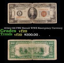 1934A $20 FRN Hawaii WWII Emergency Currency Grades vf, very fine