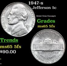 1947-s Jefferson Nickel 5c Grades GEM 5fs