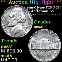 ***Auction Highlight*** 1961-d Jefferson Nickel Near TOP POP! 5c Graded ms66+ BY SEGS (fc)